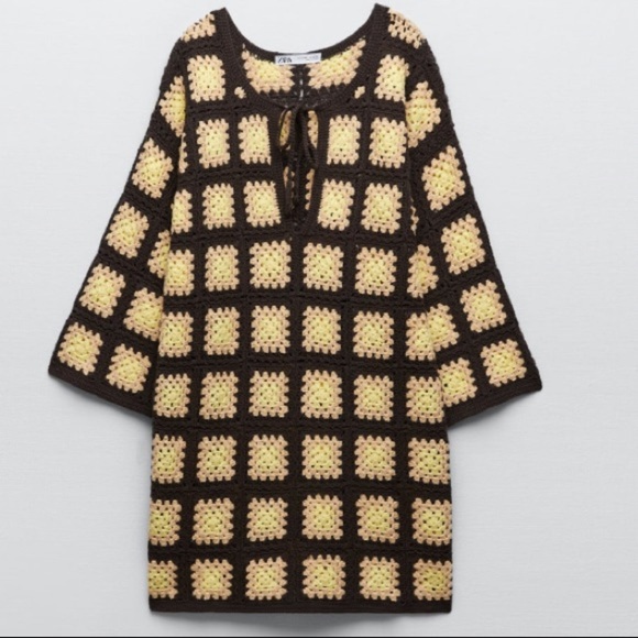 Limited Edition Zara Mini Crochet Knit Boho Mini Floral Limited Edition Dress - Picture 9 of 11